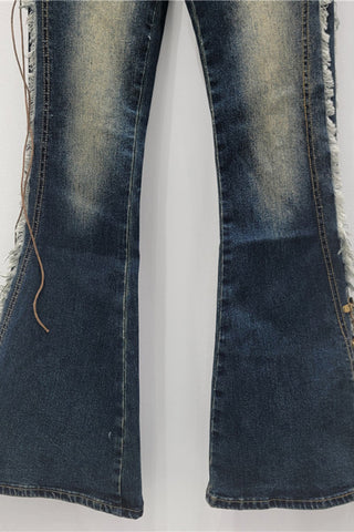 High-Waisted Flare Jeans with Button Details