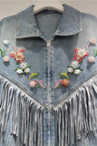 Floral Fringe Denim Jacket