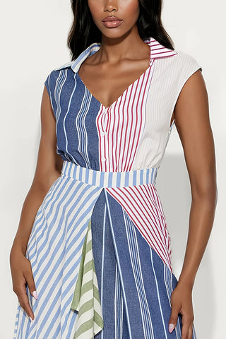 Striped Button-Down Casual Dress