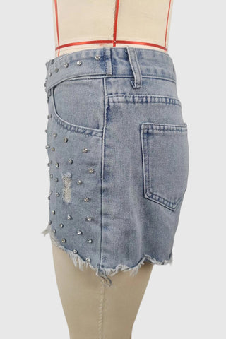Studded Distressed Denim Shorts