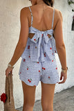Spaghetti Strap Cherry Print Casual Set