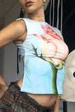 Rose-Print Sleeveless Tank