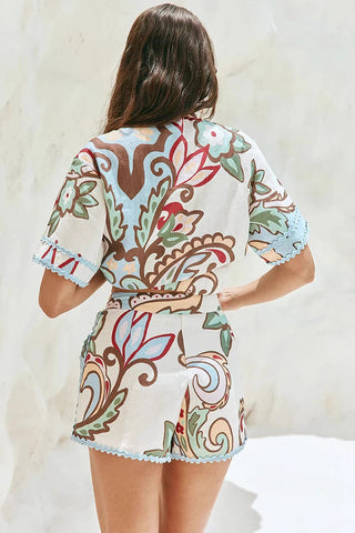 Patterned Short Set with Scalloped Edges