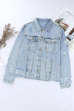 Distressed Raw Hem Denim Jacket