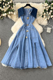Button-Front Denim Dress