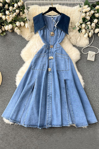 Button-Front Denim Dress