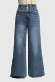 Button-Front Wide Leg Denim Pants