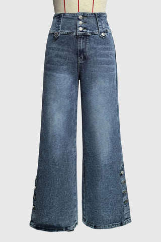 Button-Front Wide Leg Denim Pants