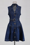 Belted Button-Front Denim Dress