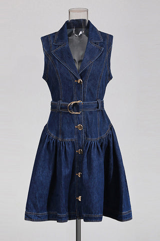 Belted Button-Front Denim Dress