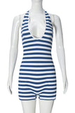 Striped Halter Neck Romper