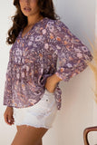 Boho Flower Print Babydoll Blouse