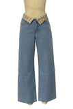 Fold-Over Waist Wide Leg Jeans