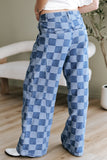 Checkered Wide Leg Casual Pants
