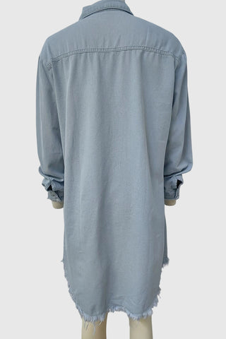 Vintage Frayed-Hem Denim Shirt Dress