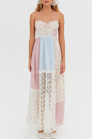 Halter Patchwork Maxi Dress