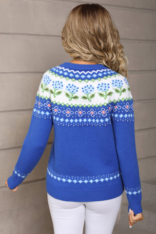 Floral Patterned Knit Sweater