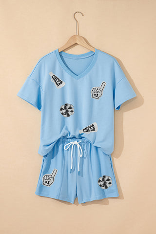 Cheer Graphic V Neck Short Set
