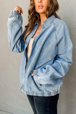 Casual Zip-Up Denim Jacket