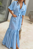 Belted Button-Front Maxi Dress