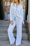 Bow Print Long Sleeve Shirt and Pants Soft Pajama Set