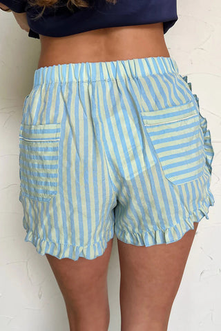 Ruffle Trim Striped Casual Shorts
