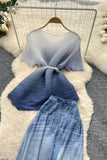 Pleated Top and Fringed Skirt Set
