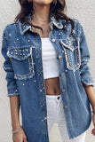 Embellished Denim Jacket with Frayed Edges
