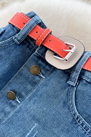 Button-Front Mixed-Media Skirt