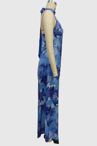 Abstract Floral Halter Maxi Dress