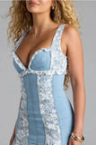 Floral Trim Denim Casual Dress