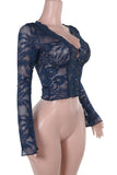 Lace-Detail Sheer Blouse with Long Sleeves