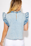 Ruffle-Sleeve Denim T-Shirt