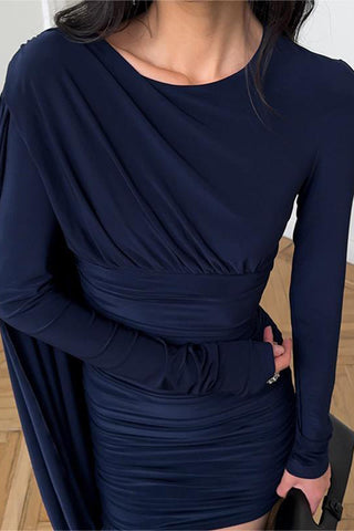 Draped Long-Sleeve Mini Dress