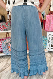 Wide-Leg Ruffle Hem Jeans