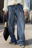 Embellished Wide-Leg Denim Jeans