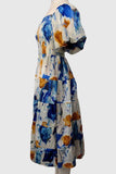 Puff-Sleeve Smocked Midi Dress