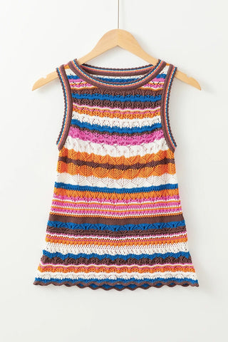 Striped Knit Crew Neck Sweater Vest