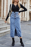 High-Waist Button Front Denim Skirt