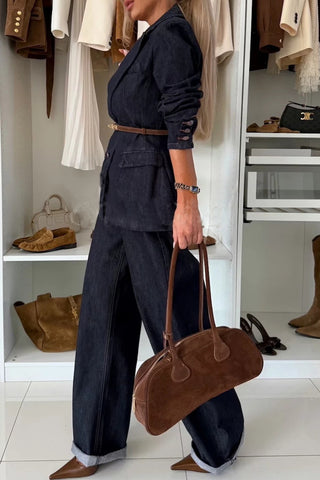 Double-Breasted Denim Pants Set