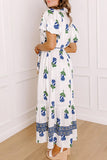 Floral Contrast Belted Long Shirt Dress