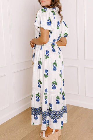 Floral Contrast Belted Long Shirt Dress