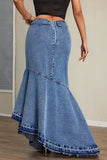 Asymmetric Hem Denim Maxi Skirt