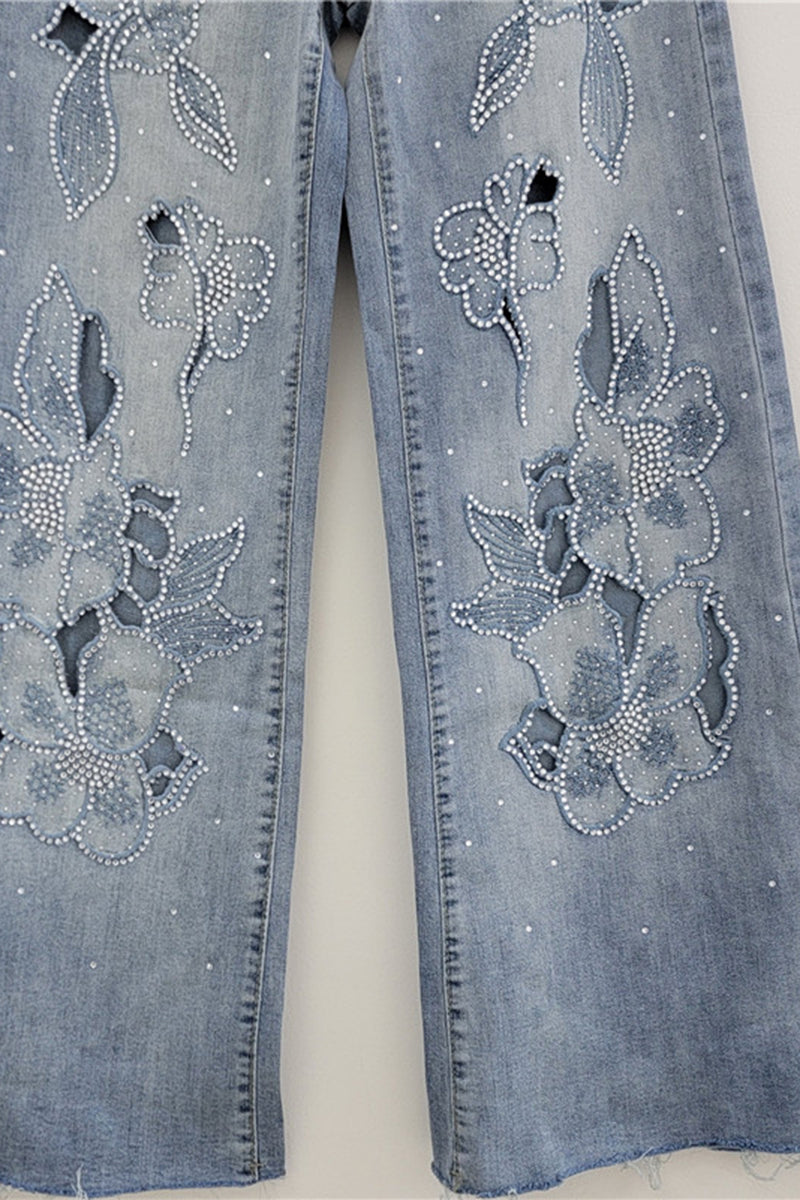 Floral Embellished Straight Jeans