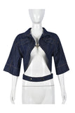 Open-Front Denim Jacket with Ring Detail