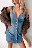 Button-Front Denim Mini Dress