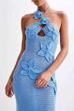 Floral Applique Halter Bodycon Dress