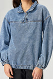 Zip-Front Denim Pullover Blouse