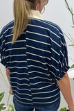 Striped Stand Collar Dolman Sleeve Top