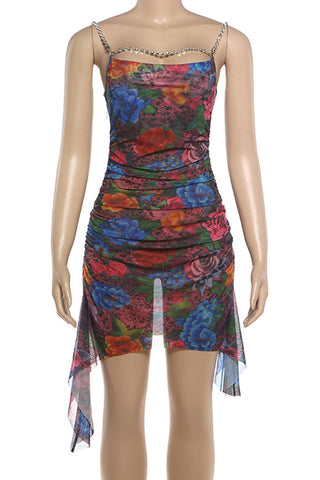 Asymmetrical Floral Print Casual Dress